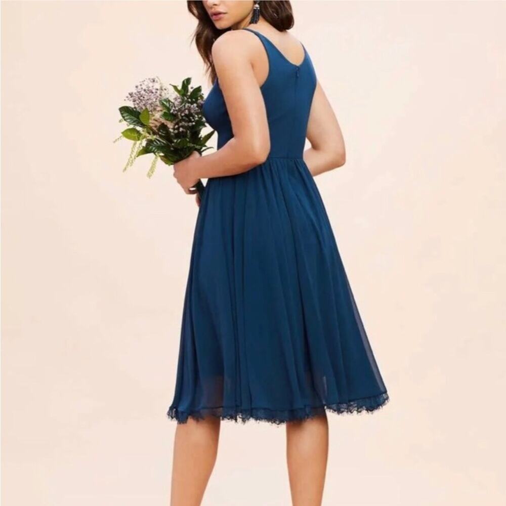 Dress the Population Alicia Chiffon Cocktail Dress in Peacock Blue Large NWT - Picture 8 of 15